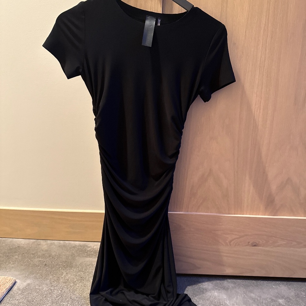 Designer black ruched dress